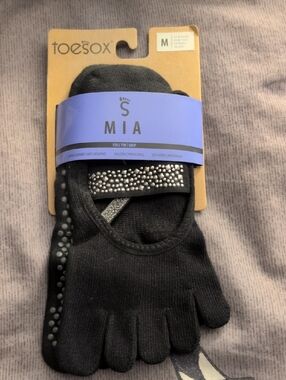 New: toesox Mia Full Toe Grip Socks - Black with Silver Accents